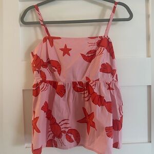 J.Crew Women's Lobster Print Sleeveless Tank Top Size 4 Pink Summer